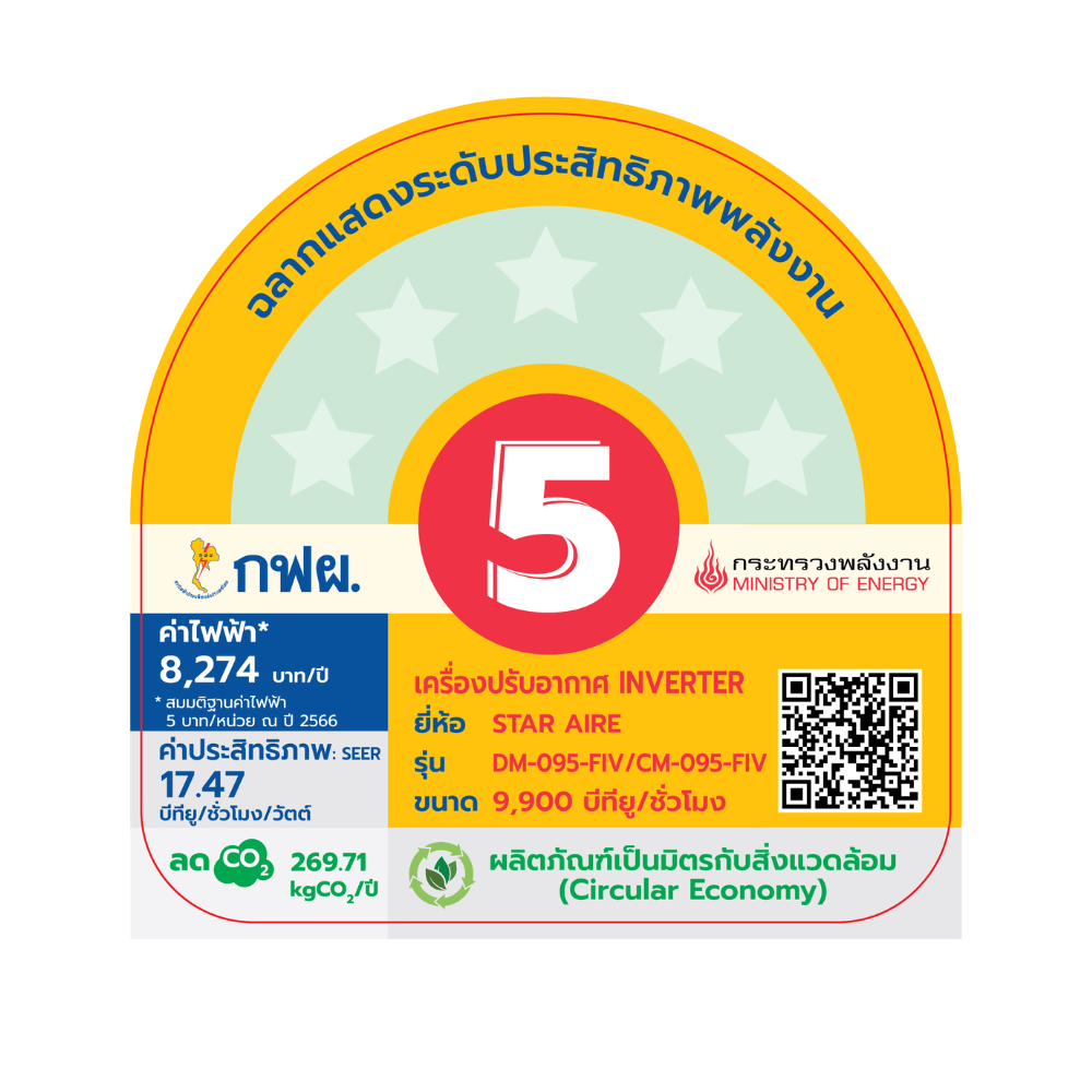 แอร์ผนัง สตาร์แอร์ รุ่น CM-095FIV/DM-095FIV (ไม่รวมติดตั้ง) 9,500 บีทียู อินเวอร์เตอร์_1